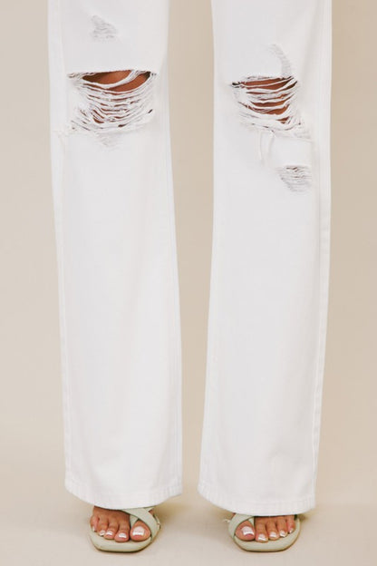 High Rise Distressed Flare Jeans - White Trendsi