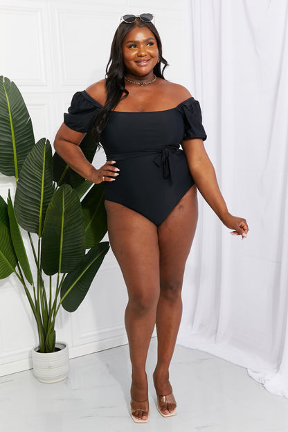 Salty Air Puff Sleeve One-Piece in Black Trendsi