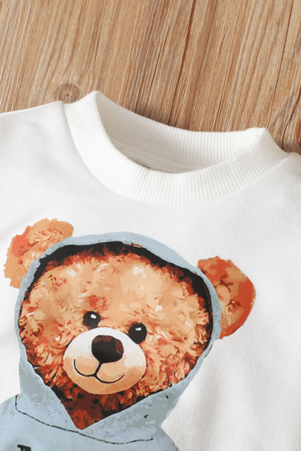 Baby Bear Graphic Sweatshirt and Distressed Jeans Set Trendsi