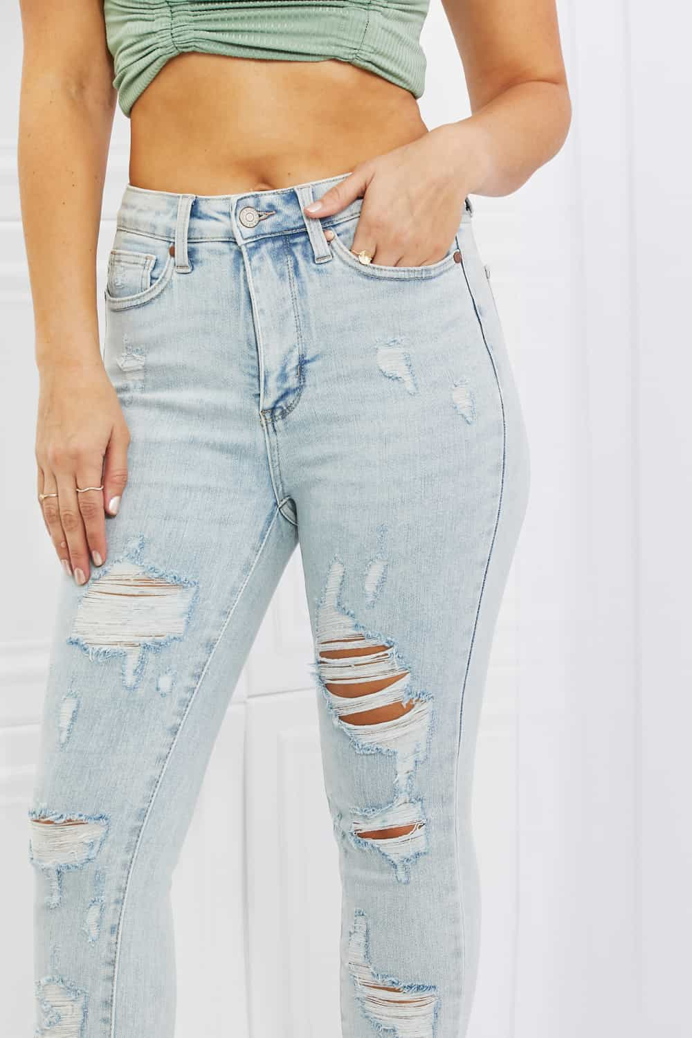 Tiana High Waisted Distressed Skinny Jeans Trendsi