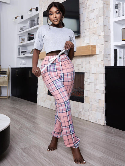 Cropped Tee and Plaid Joggers Lounge Set Trendsi