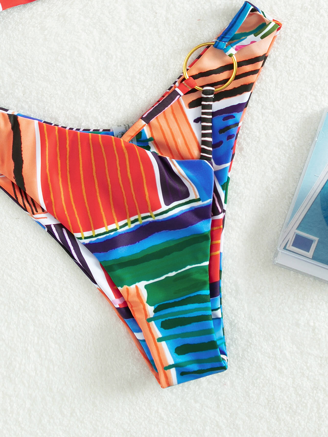 Multicolored Striped Halter Neck Bikini Set Trendsi