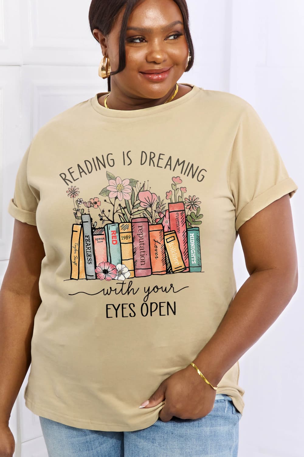 Simply Love READING IS DREAMING WITH YOUR EYES OPEN Graphic Cotton Tee