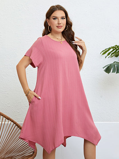 Gem Plus Round Neck Handkerchief Hem Dress Trendsi