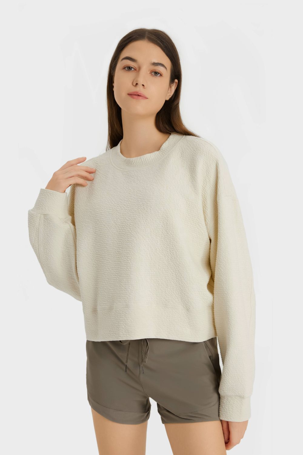 Textured Dropped Shoulder Sports Top Trendsi