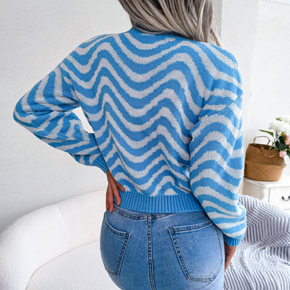 Wavy Stripe Dropped Shoulder Sweater Trendsi