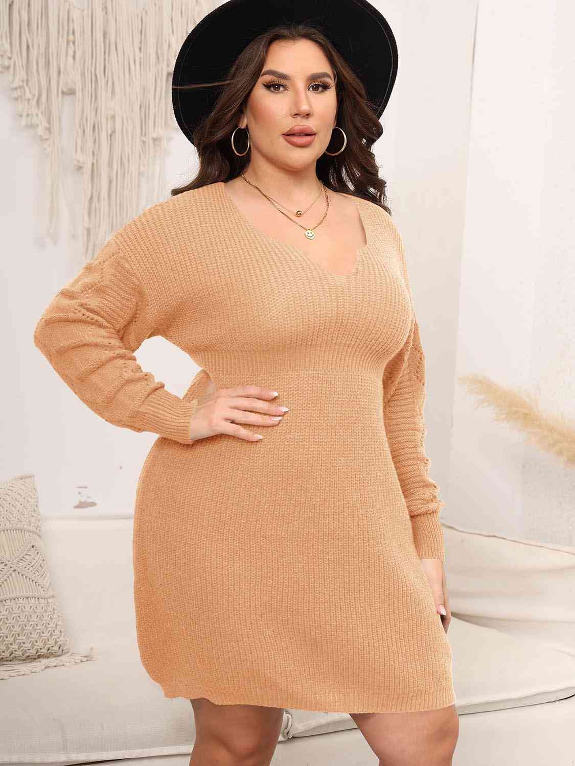 Plus+ Dropped Shoulder Long Sleeve Knit Mini Dress