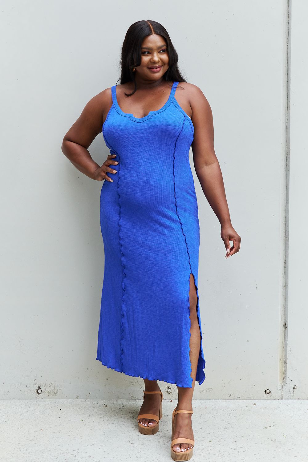 Culture Code Look At Me Notch Neck Maxi Dress with Slit in Cobalt Blue