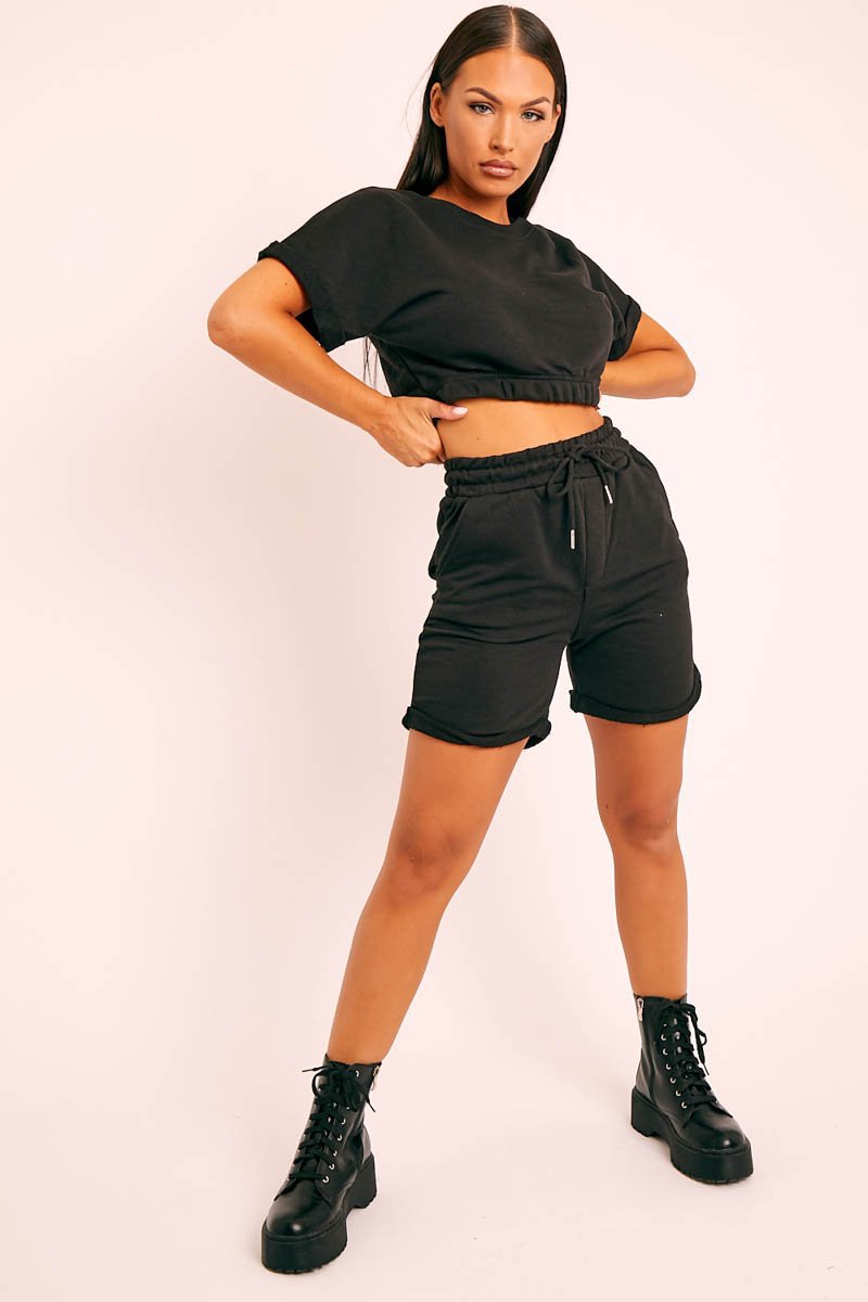 Short Sleeve Cropped Top and Drawstring Shorts Lounge Set Trendsi