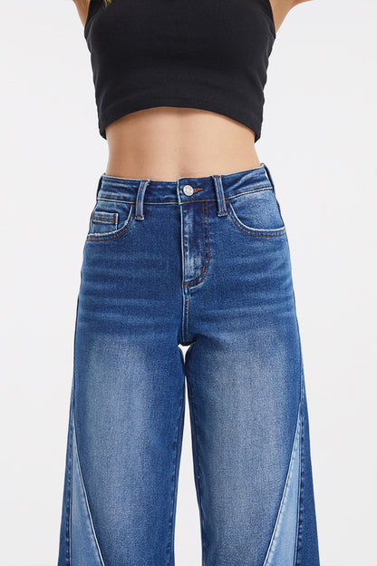 BAYEAS High Waist Two-Tones Patched Wide Leg Jeans