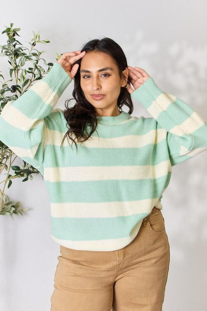 Sew In Love Contrast Striped Round Neck Sweater