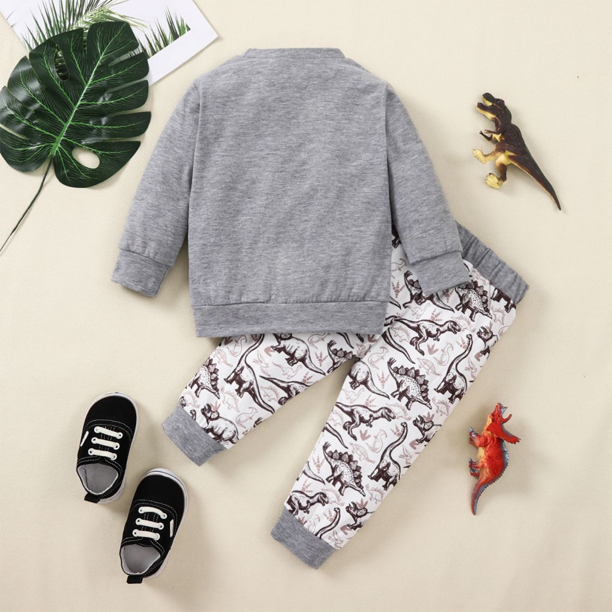 Kids Graphic Sweatshirt and Dinosaur Print Joggers Set Trendsi