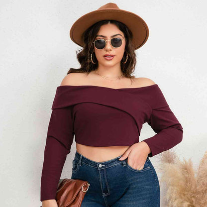 Plus+ Off-Shoulder Long Sleeve Cropped Top