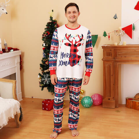 Men's MERRY XMAS Reindeer Graphic Top and Pants Set