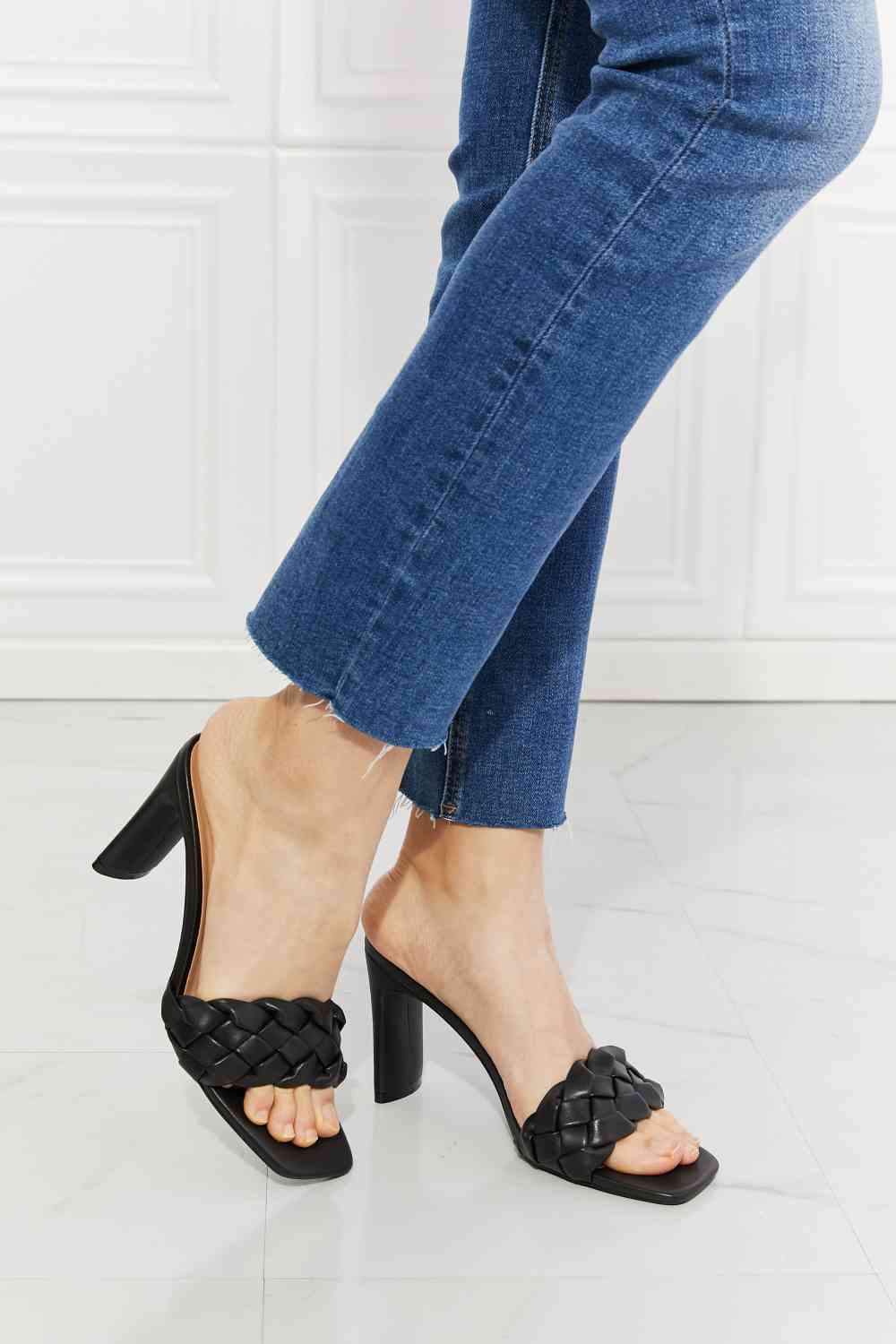 Top of the World Braided Block Heel Sandals-Black