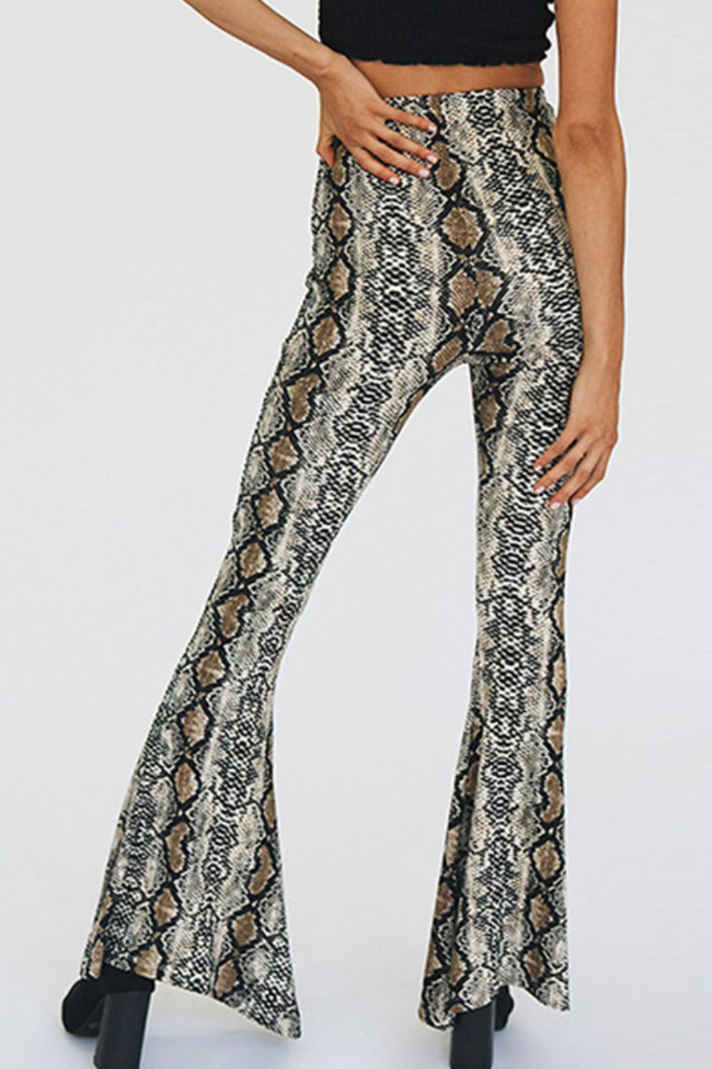 Snakeskin Print Flare Pants Trendsi