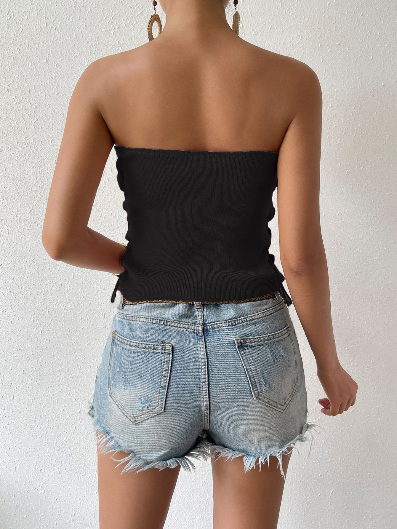 Seam Detail Lace-Up Tube Top Trendsi