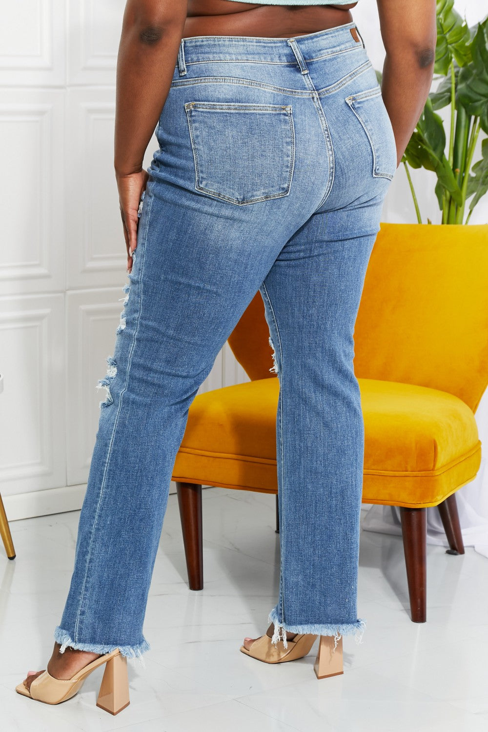 Gem Size High Waisted Patched Bootcut Jeans Trendsi