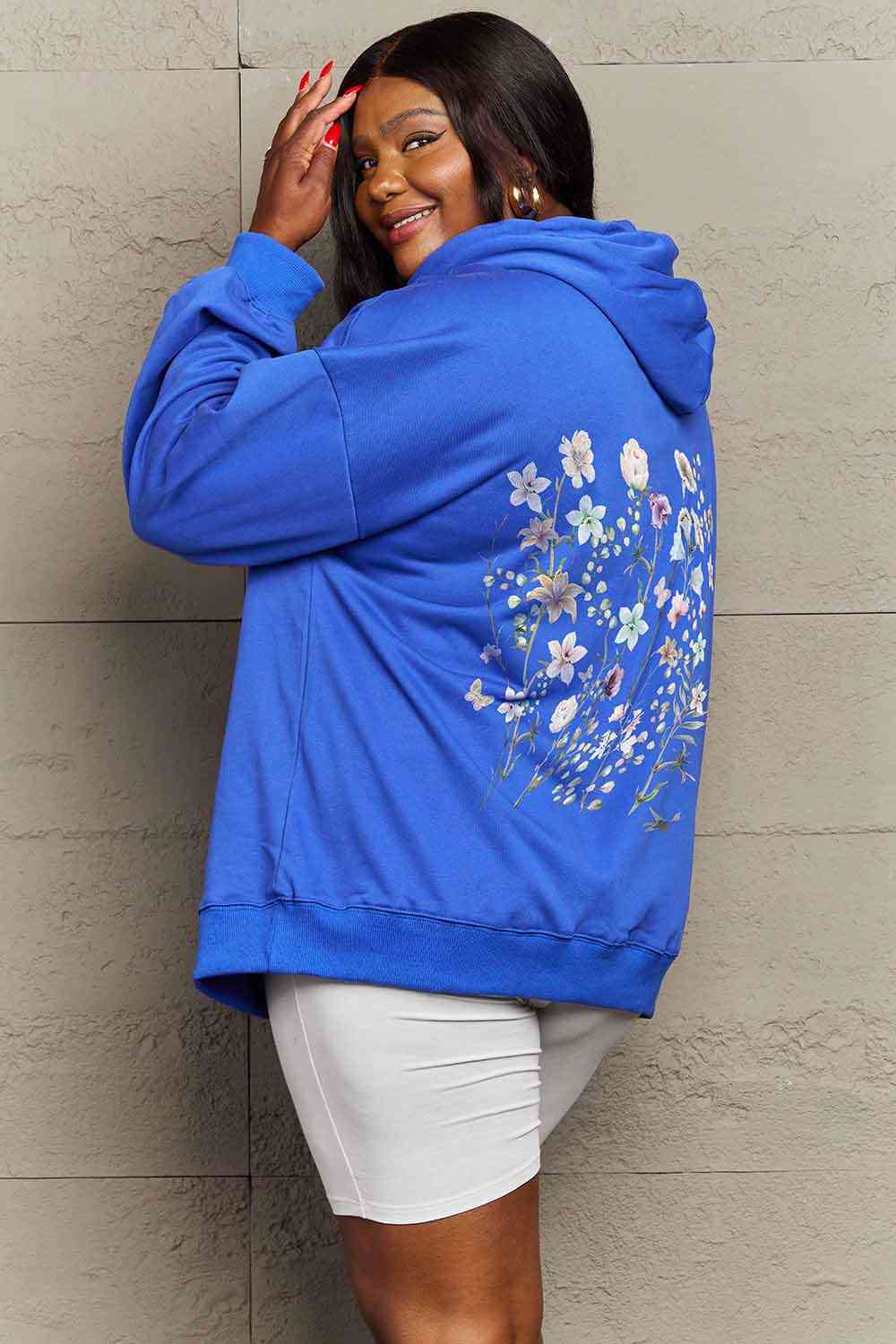 Simply Love Simply Love Flower Graphic Dropped Shoulder Hoodie