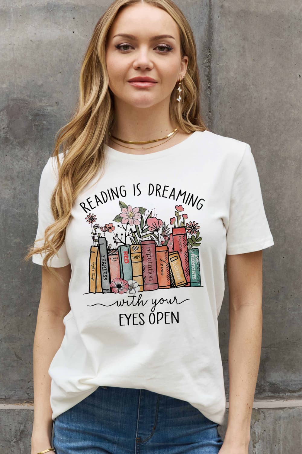 Simply Love READING IS DREAMING WITH YOUR EYES OPEN Graphic Cotton Tee