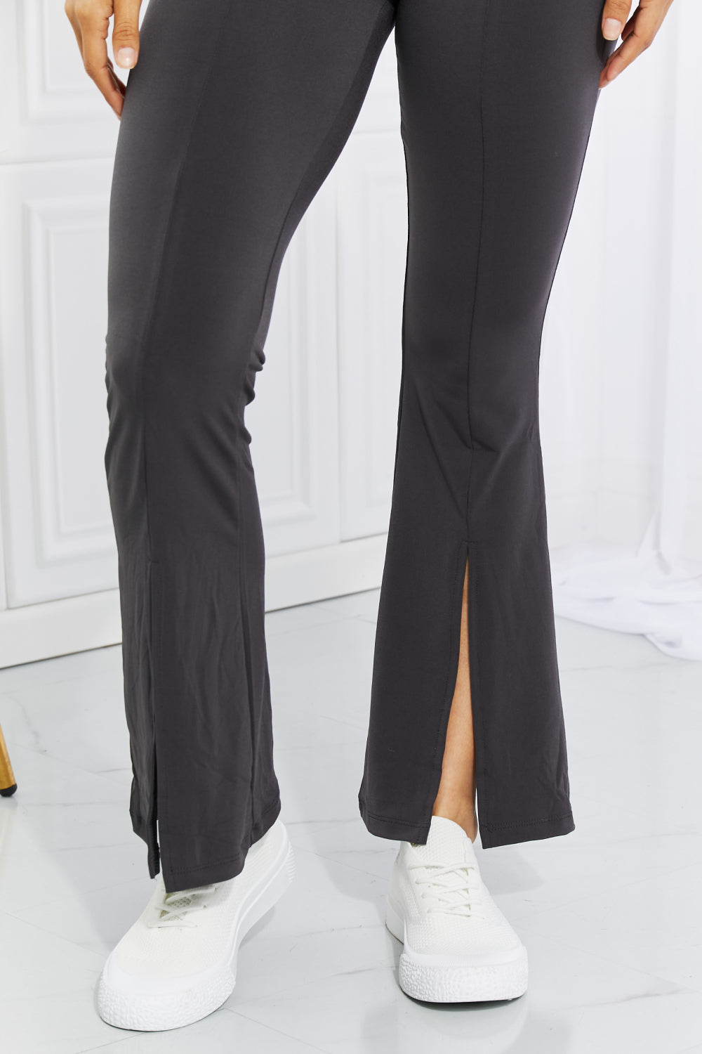 Gem Size First Class High Rise Slit Flare Pants Trendsi