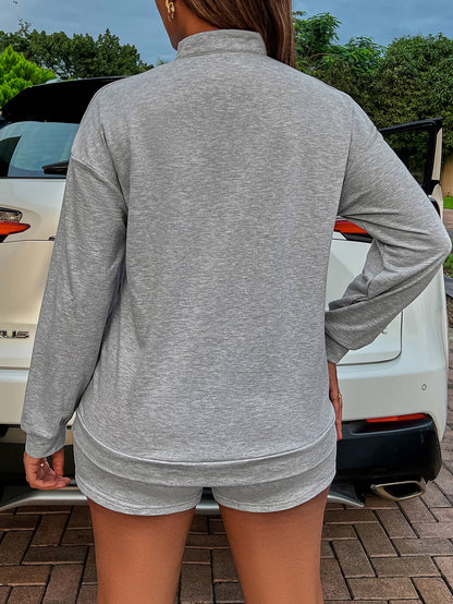 BE KIND Graphic Quarter-Zip Sweatshirt and Shorts Set Trendsi