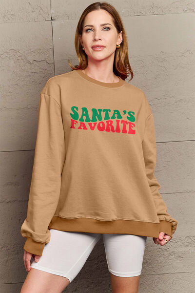 Simply Love SANTA'S FAVORITE Round Neck Sweatshirt