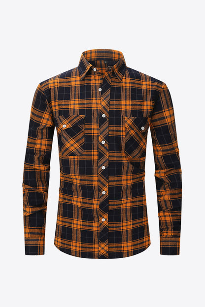 Men's Plaid Button-Up Long Sleeve Shirt Trendsi