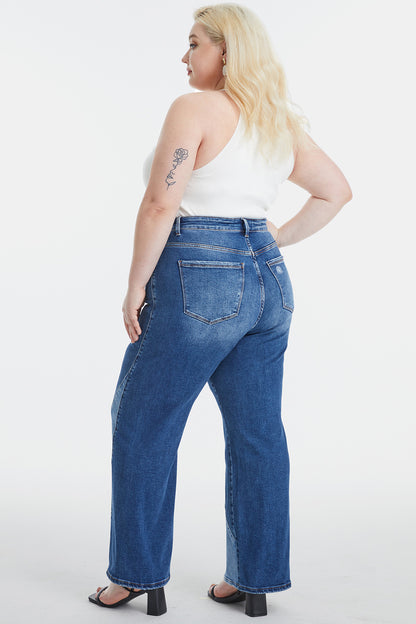 BAYEAS High Waist Two-Tones Patched Wide Leg Jeans