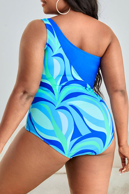 Gem Plus+ Printed Ring Detail One-Shoulder One-Piece Swimsuit