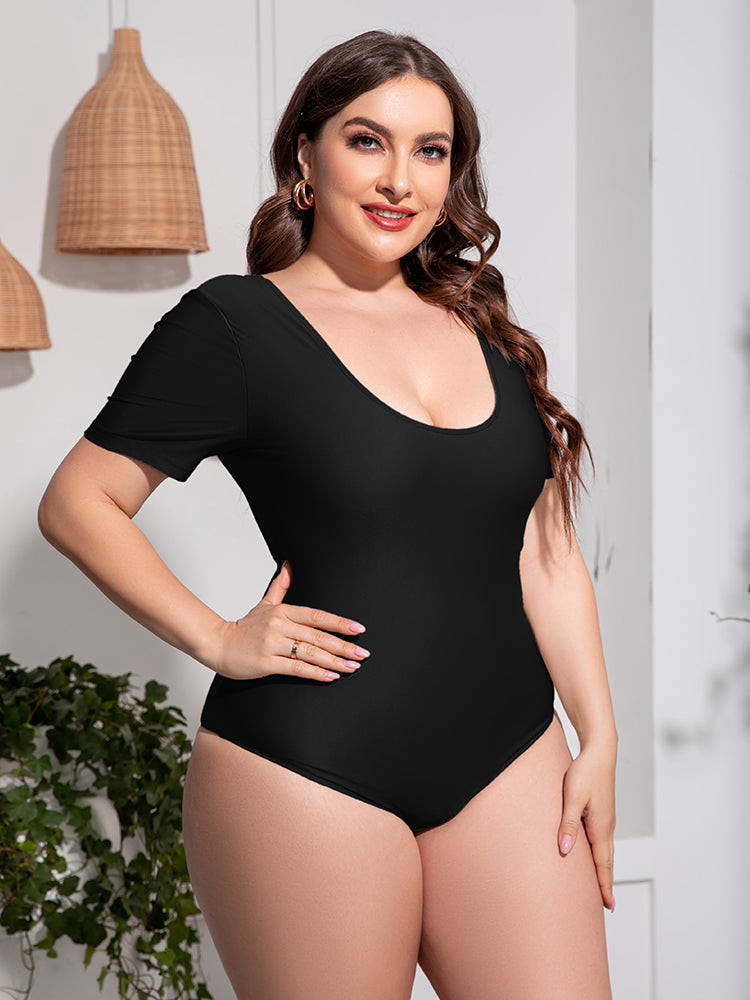 Scoop Neck Short Sleeve One-Piece Swimsuit Trendsi