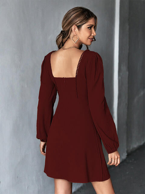 Square Neck Puff Sleeve Mini Dress