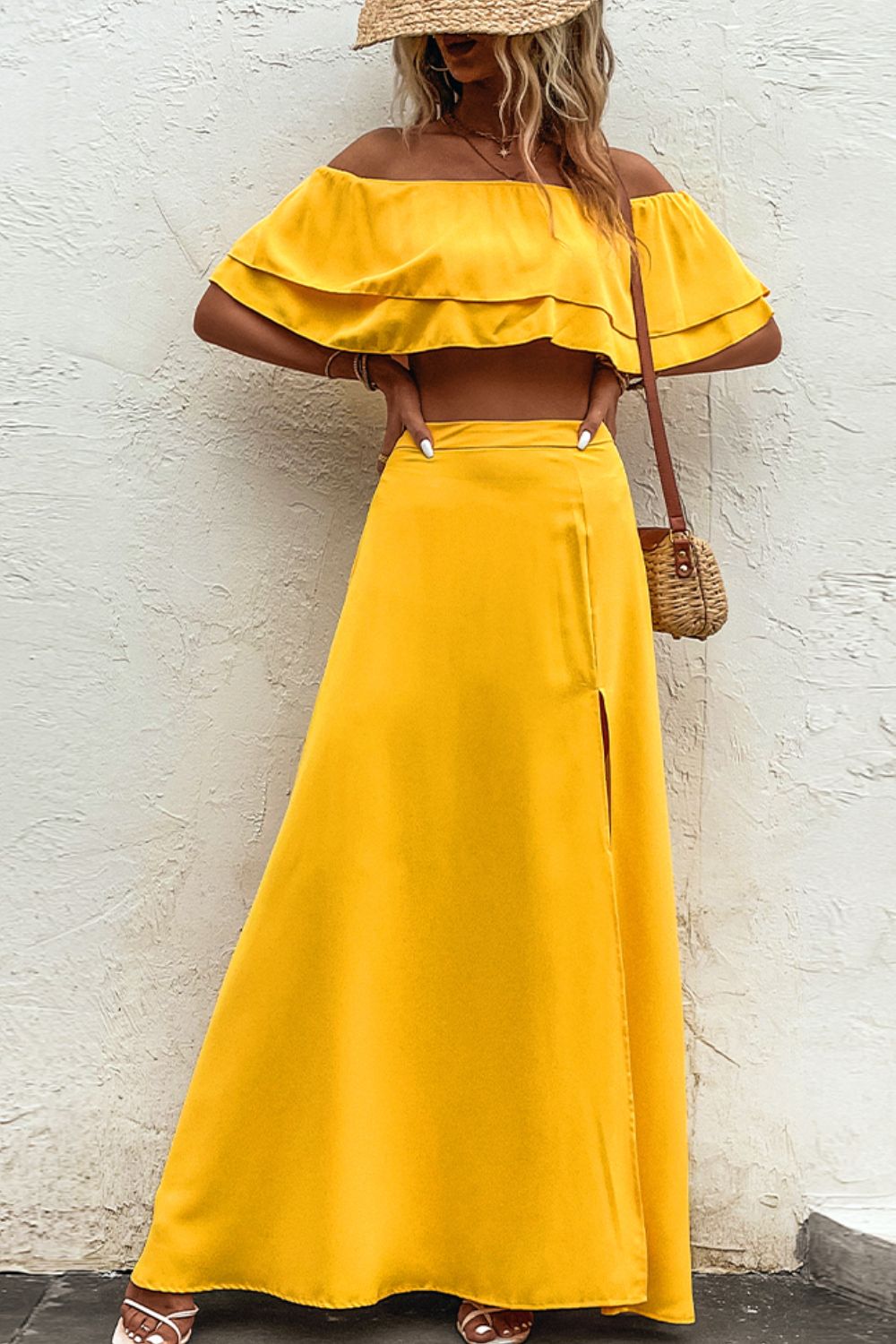 Layered Crop Top and Split Maxi Skirt Set Trendsi