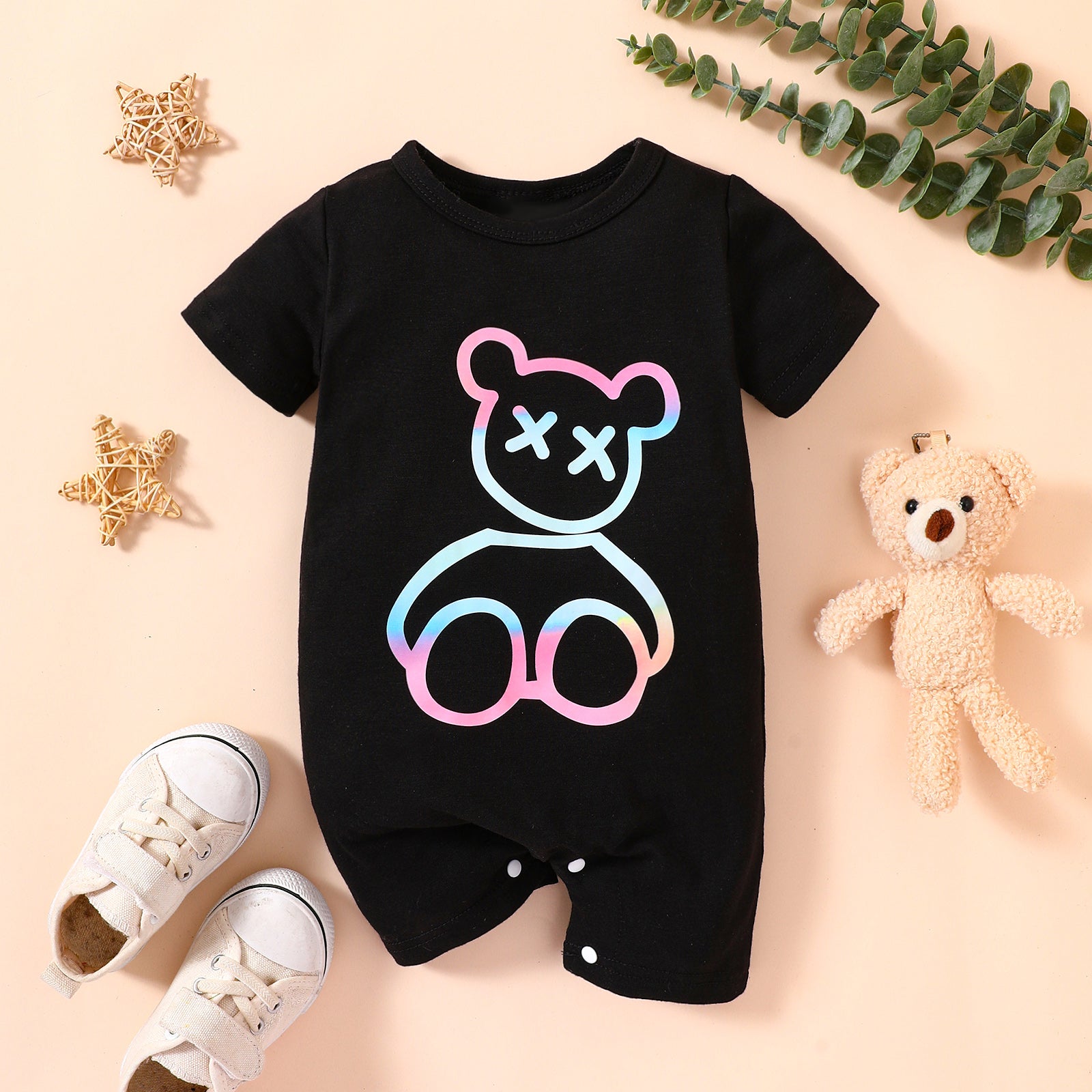 Baby Bear Graphic Short Sleeve Romper Trendsi