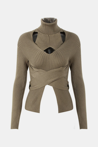 Crisscross Cutout Rib-Knit Sweater Trendsi