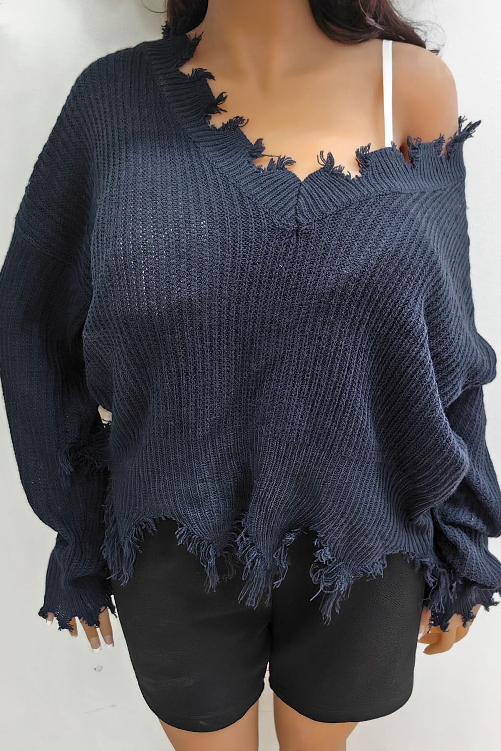 Plus+ Fringe V-Neck Raglan Sleeve Sweater