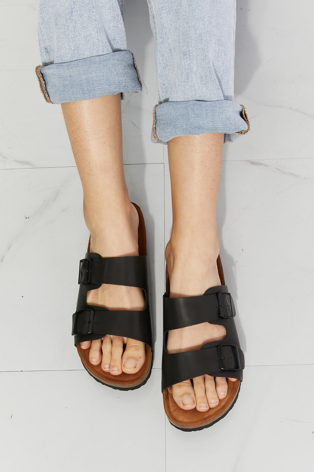 Best Life Double-Banded Slide Sandal in Black Trendsi