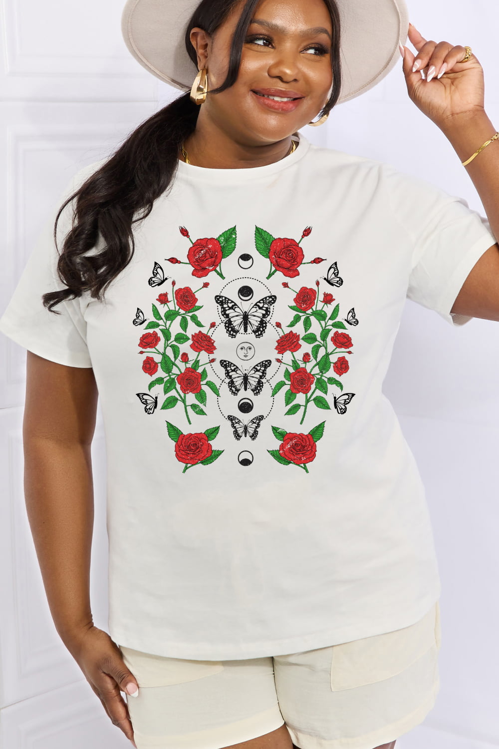 Simply Love Lunar Phase & Butterfly Graphic Cotton Tee