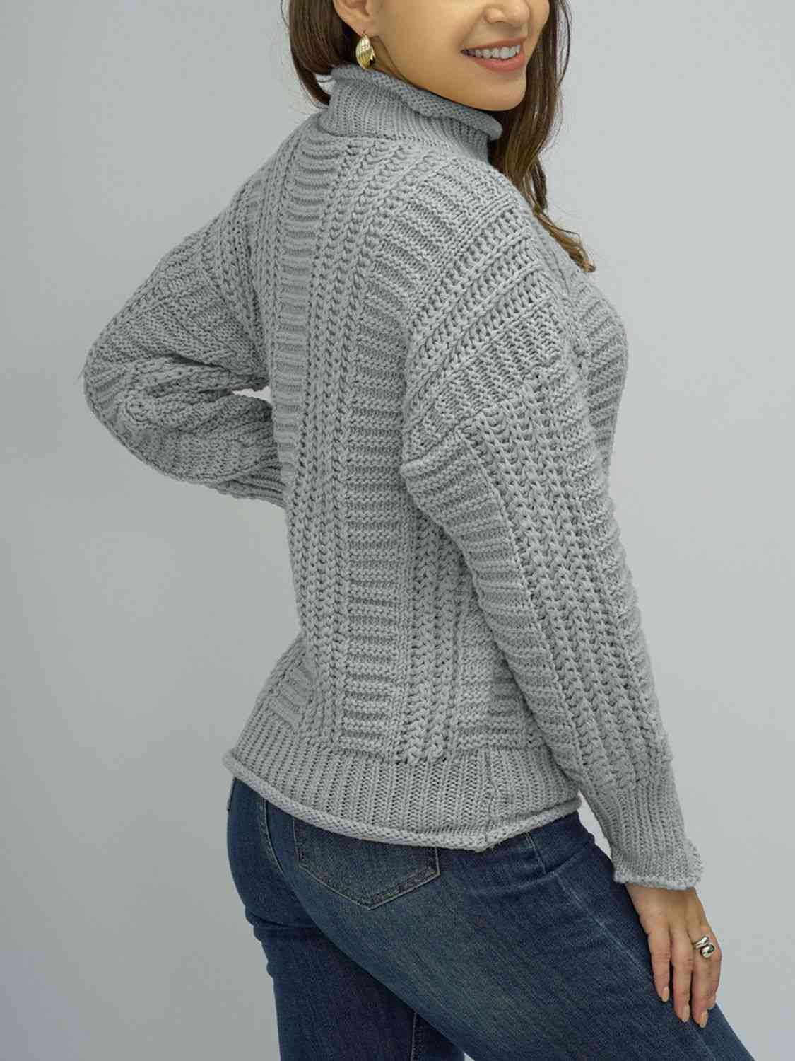 Cable-Knit Mock Neck Sweater