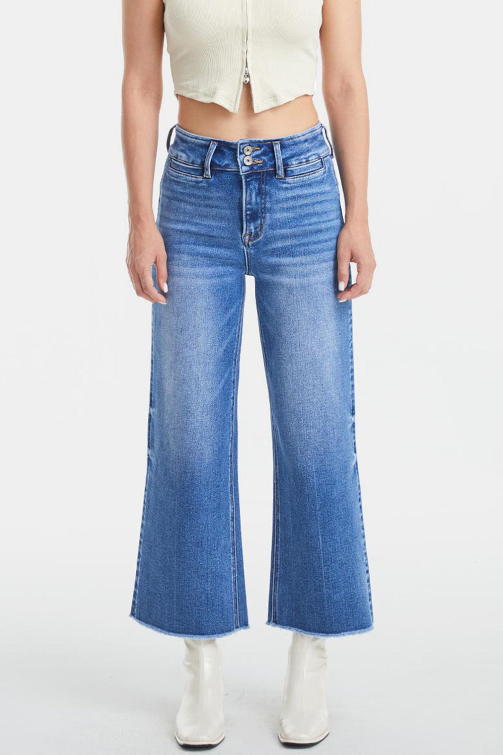 BAYEAS Raw Hem High Waist Wide Leg Jeans