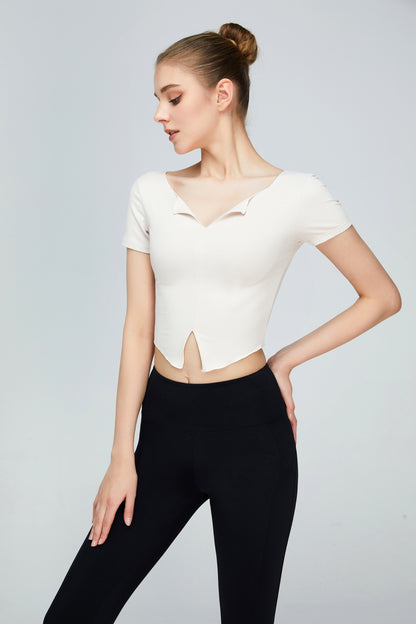 Front Slit Short Sleeve Sports Top Trendsi