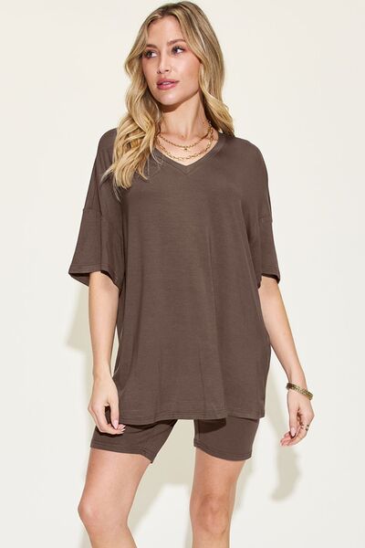 Basic Bae V-Neck Drop Shoulder Short Sleeve T-Shirt and Shorts Set