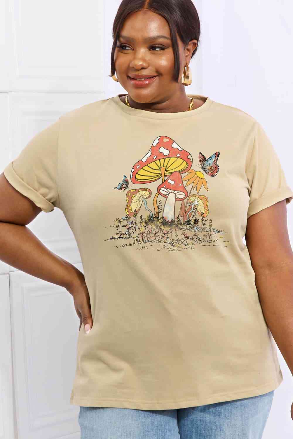 Simply Love Full Size Mushroom & Butterfly Graphic Cotton T-Shirt