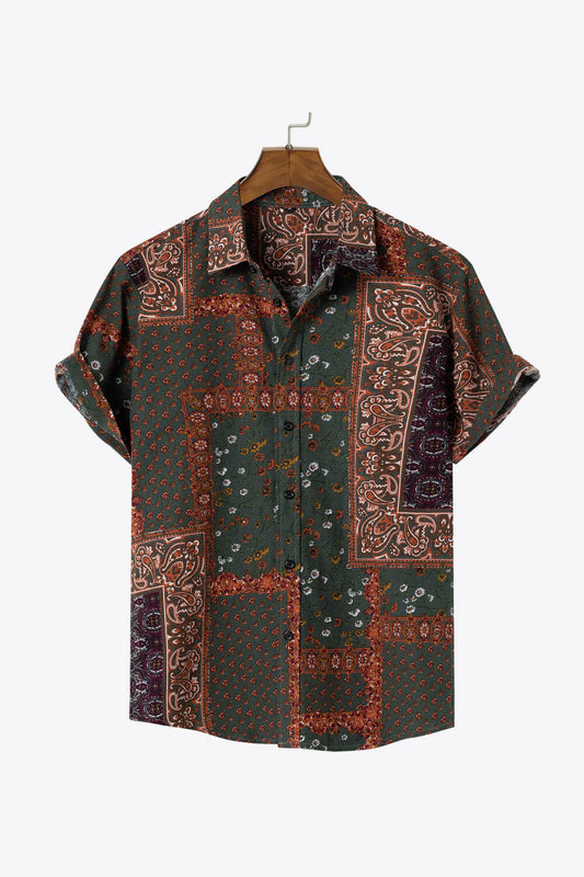 Men's Printed Button-Up Short Sleeve Shirt Trendsi