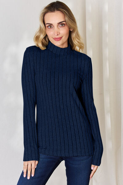 Basic Bae Ribbed Mock Neck Long Sleeve T-Shirt