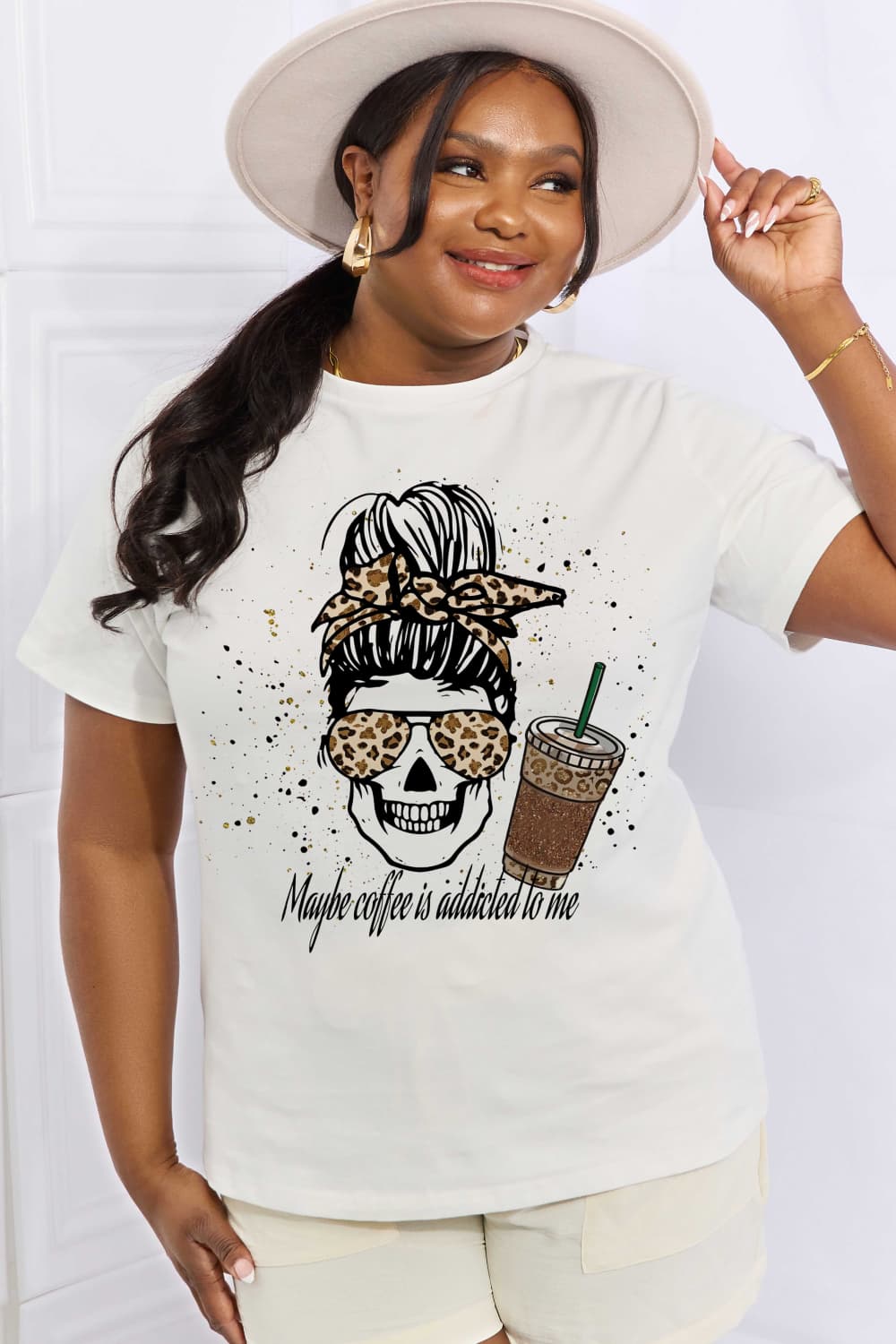 Simply Love MAYBE COFFEE IS ADDICTED TO ME Graphic Cotton Tee