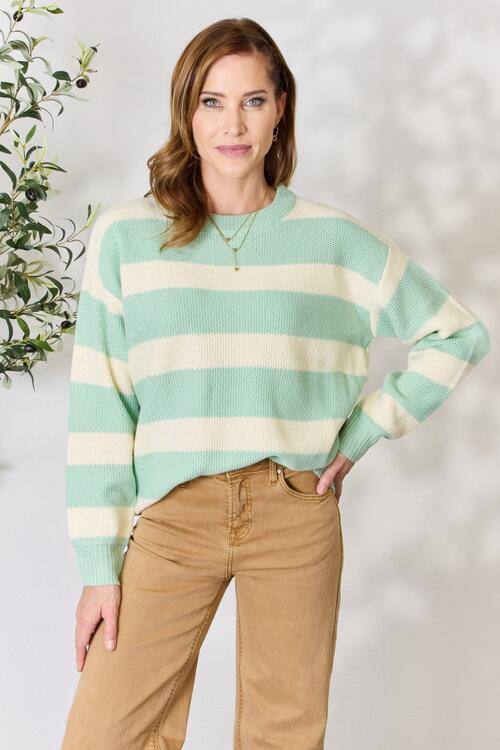 Sew In Love Contrast Striped Round Neck Sweater