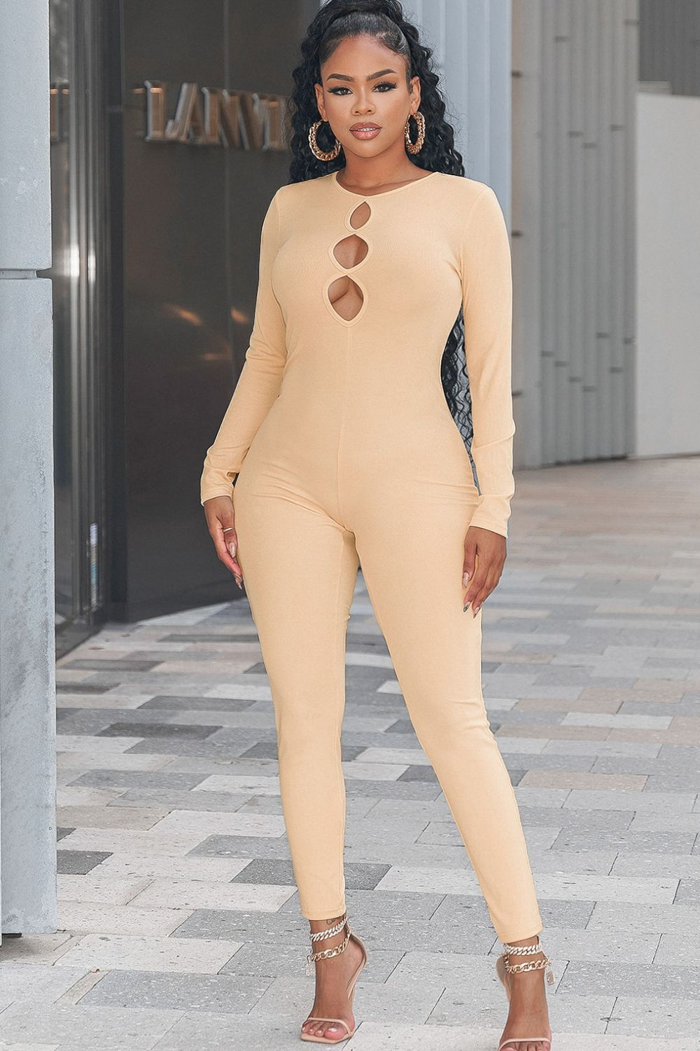 Cutout Round Neck Jumpsuit Trendsi