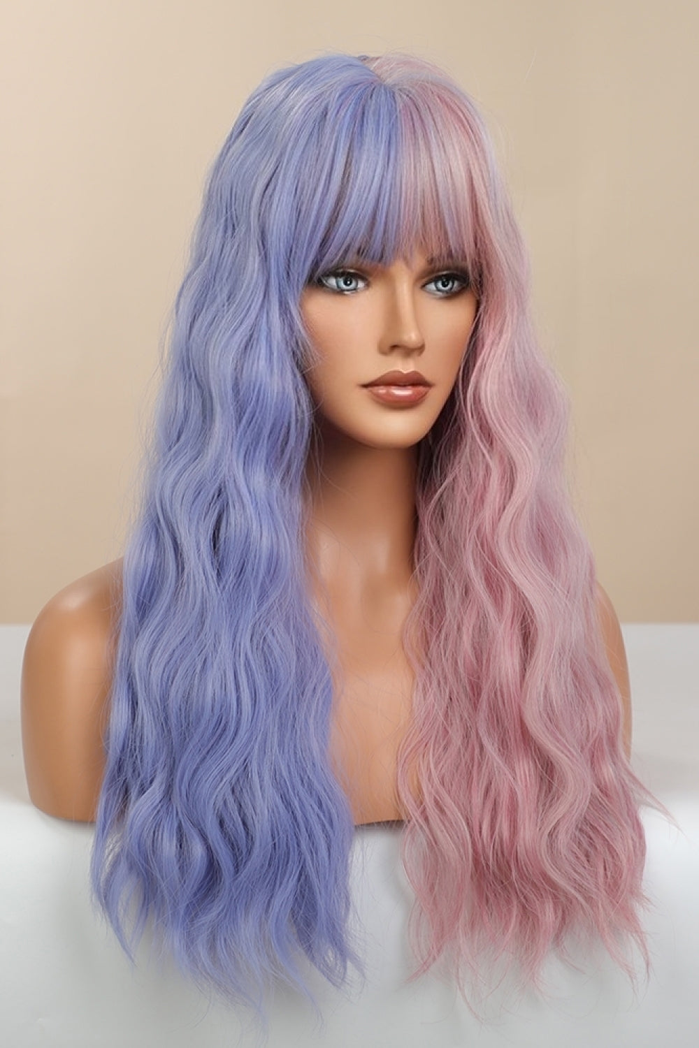 13*1" Full-Machine Wigs Synthetic Long Wave 26" in Blue/Pink Split Dye