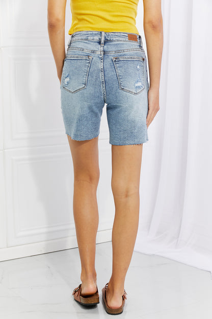 Judy Blue Hallie Mid-Length Denim Patch Shorts